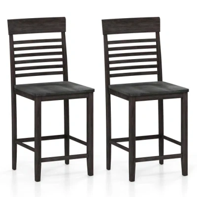 Costway Dining Chair Set Of 2 With Footrests And Solid Wood Frame-gray In Black
