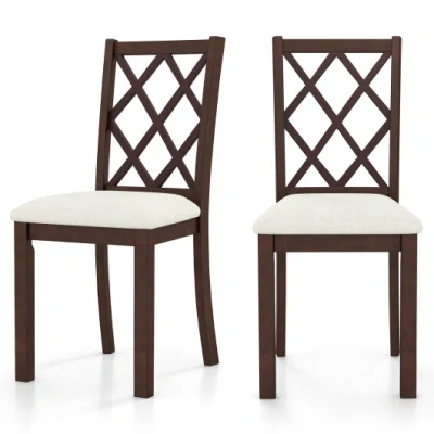 Costway Dining Chair Set Of 2 Wood Kitchen Chairs With Upholstered Seat Cushion And Rubber Wood Legs-brown