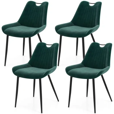 Costway Dining Chair Set Of 4 Faux Leather Upholstered Kitchen Chairs With Metal Legs-turquoise In Green
