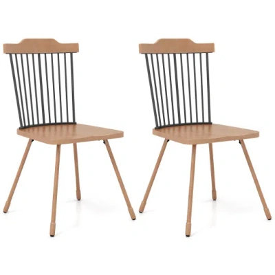 Costway Dining Chair With Spindle Back And Ergonomic Contoured Seat Set Of 2-natural In Brown