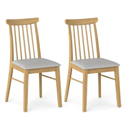 Costway Dining Chairs Set Of 2 Fabric Upholstered Kitchen Armless Chairs With Rubber Wood Frame-natural In Multi