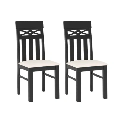 Costway Dining Chairs Set Of 2 High Back Dining Room Chairs With Padded Seat And Rubber Wood Frame-black In Animal Print