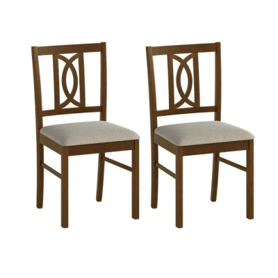 Costway Dining Chairs Set Of 2 Rubber Wood Dining Room Chairs With Hollowed Backrest-walnut In Pink