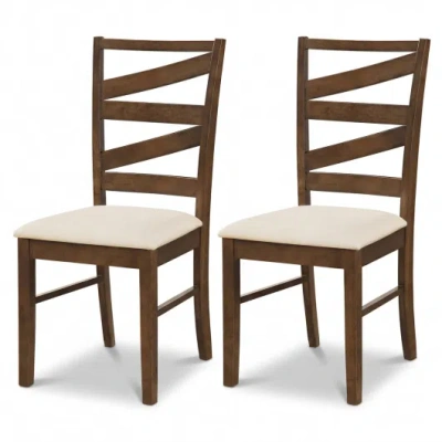 Costway Dining Chairs Set Of 2 With Backrests And Rubber Wood Frames-brown