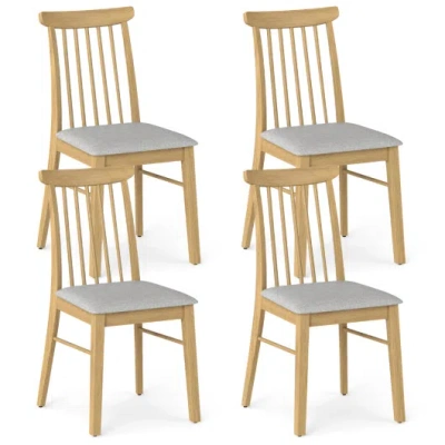 Costway Dining Chairs Set Of 4 Fabric Upholstered Kitchen Armless Chairs With Rubber Wood Frame-natural In Blue