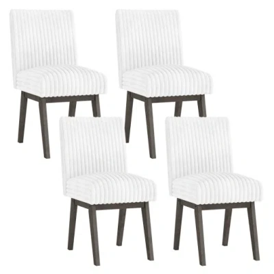 Costway Dining Chairs Set Of 4 Fabric Upholstered Kitchen Chairs With Padded Seat And Rubber Wood Legs-white In Multi