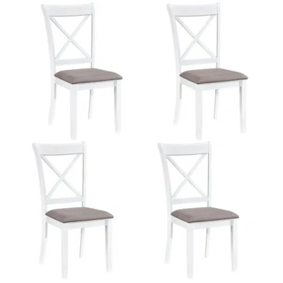 Costway Dining Chairs Set Of 4 Rubber Wood Dining Room Chairs With Comfortable Backrest And Padded Seat-whit In White