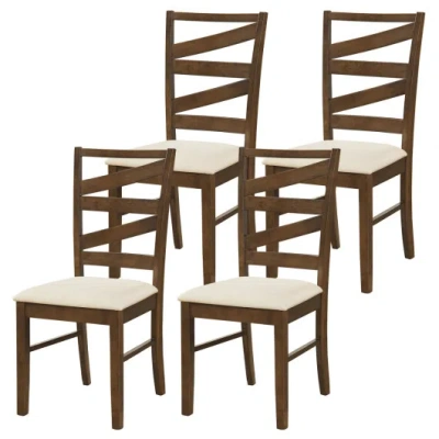 Costway Dining Chairs Set Of 4 With Backrests And Rubber Wood Frames-brown