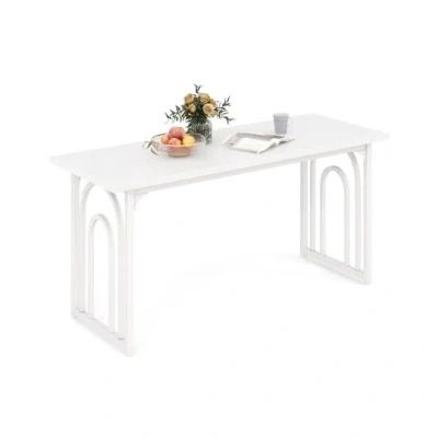 Costway Dining Table For 6-8 People 63 Inch Rectangular Farmhouse Kitchen Table-white In Multi