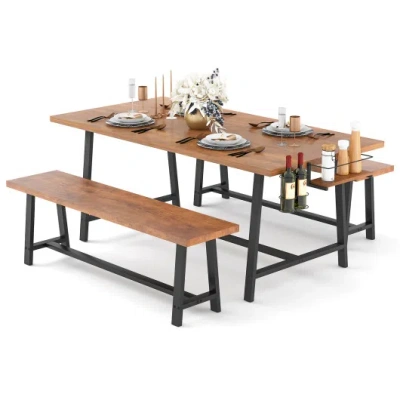 Costway Dining Table Set For 5-7 With 2-bottle Wine Rack And Condiment Holder In Brown