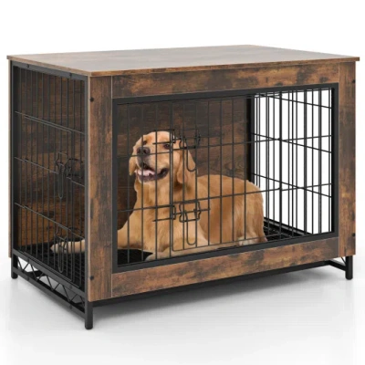 Costway Dog Crate Furniture With Double Lockable Doors And Removable Pull-out Tray-m In Multi