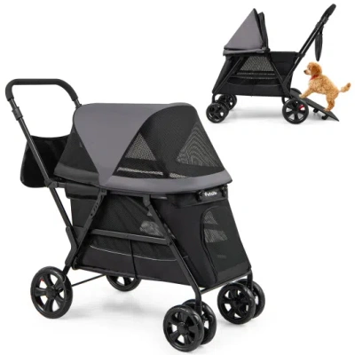 Costway Dog Stroller For Medium Small Senior Elderly Dogs With Dual Entry-black