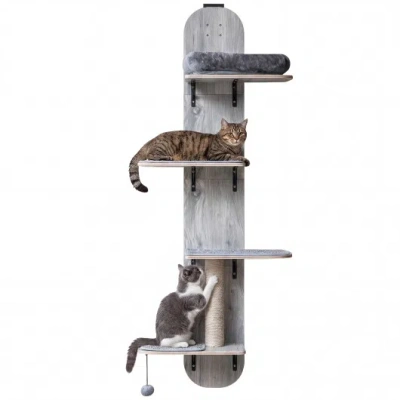 Costway Door Hanging Cat Climber 4-level Height Adjustable With Plush Bed-gray