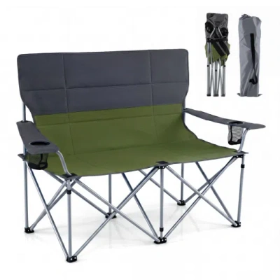 Costway Double Camping Chair With Carry Bag Cup Holders-green In Black