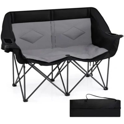 Costway Double Camping Chair With Cup Holders Glass Racks And Mesh Pockets-dark Gray In Black