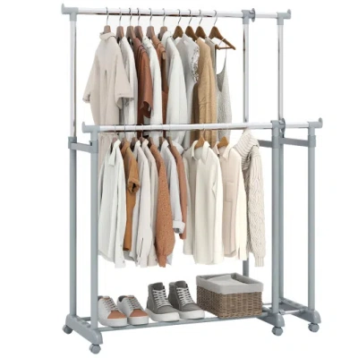 Costway Double Rod Clothes Rack Heavy-duty Metal Garment Rack In Silver