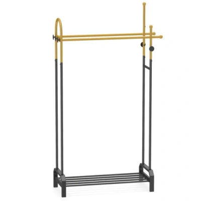Costway Double Rods Garment Rack For Hanging Clothes-gold In Black
