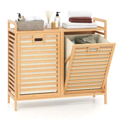 Costway Double Tilt-out Laundry Hamper With 2 Removable Bins-natural In Brown