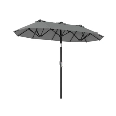 Costway Double-sided Patio Umbrella With Push Button Tilt Crank Handle-gray