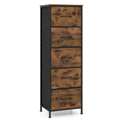 Costway Dresser Nightstand With 5 Roomy Fabric Drawers For Bedroom-rustic Brown
