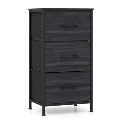 Costway Dresser Nightstand With Roomy Fabric Drawers For Bedroom Storage Cabinet With Metal Frame-black