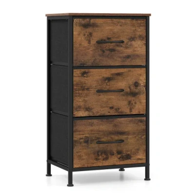 Costway Dresser Nightstand With Roomy Fabric Drawers For Bedroom Storage Cabinet With Metal Frame-brown