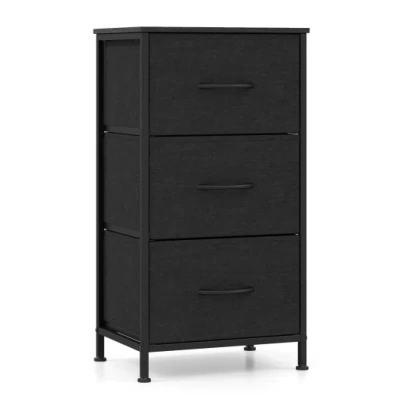 Costway Dresser Nightstand With Roomy Fabric Drawers For Bedroom Storage Cabinet With Metal Frame-dark Black