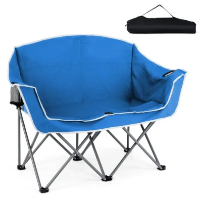 Costway Duo Camping Chair Portable Oversized Loveseat With Armrests And Cup Holders-blue