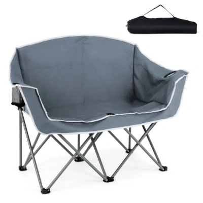 Costway Duo Camping Chair Portable Oversized Loveseat With Armrests And Cup Holders-gray