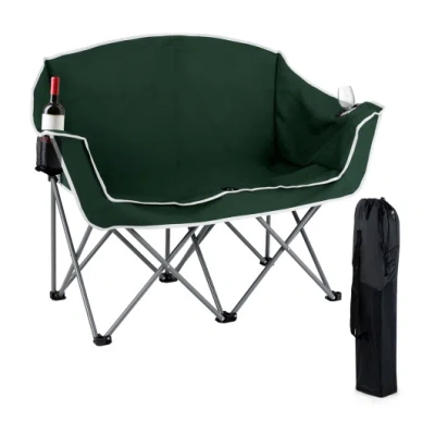 Costway Duo Camping Chair Portable Oversized Loveseat With Armrests And Cup Holders-green