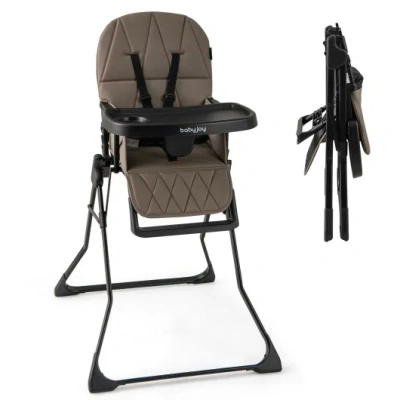 Costway Easy Clean Compact Highchair With Removable Adjustable Tray And Pu Seat Cushion-brown In Multi