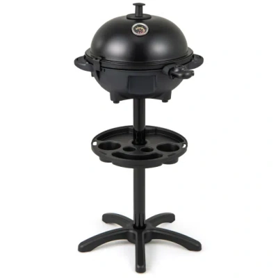 Costway Electric Bbq Grill 1200w Indoor Outdoor Grill With 2-zone Non-stick Grilling Plate-black