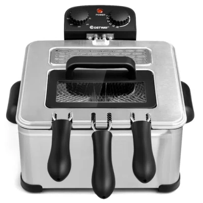 Costway Electric Deep Fryer 5.3qt/21-cup Stainless Steel 1700w With Triple Basket-silver In Animal Print
