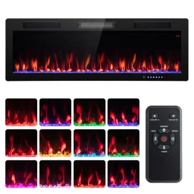 Costway Electric Fireplace 40/50/60 Inches Recessed And Wall Mounted For 2' X 6' Stud-50 Inches In Black