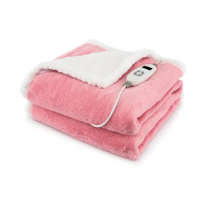 Costway Electric Heated Blanket Throw With 10 Heat Settings-pink