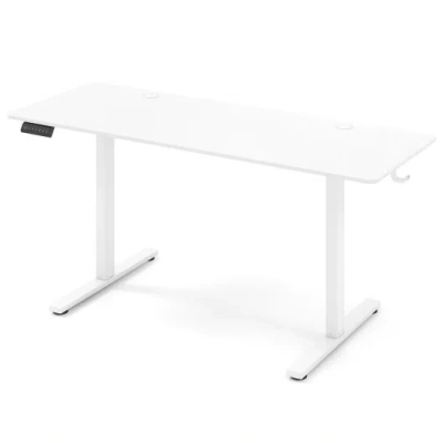 Costway Electric Standing Desk With 3 Memory Heights And 2 Hanging Hooks And Cable Holes-white