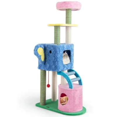 Costway Elephant Themed Cat Tree For Adult Cats Multi-level Kitty Tower With 2 Condos-blue