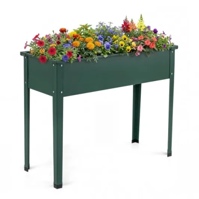 Costway Elevated Metal Raised Garden Bed With Legs And Drainage Holes-green