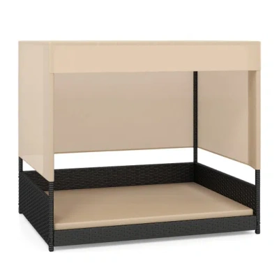 Costway Elevated Wicker Dog House For Small To Medium Breeds-black In Multi