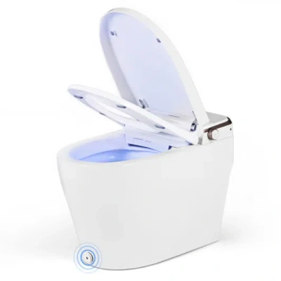 Costway Elongated Smart Bidet Toilet Heated Seat Sensor Auto-white In Multi
