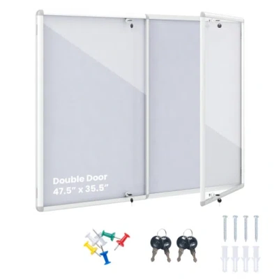 Costway Enclosed Bulletin Board Lockable Cork Notice Board With Aluminum Frame-sliver In Animal Print