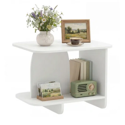 Costway End Table 2-tier Sofa Side Table With Storage Shelf For Small Space-white In Animal Print