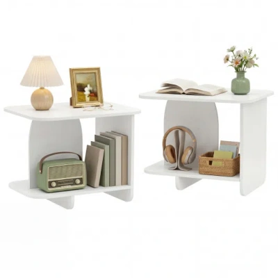 Costway End Table Set Of 2 2-tier Sofa Side Tables With Storage Shelf-white