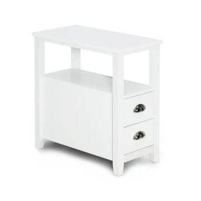 Costway End Table Wooden With 2 Drawers And Shelf Bedside Table-white