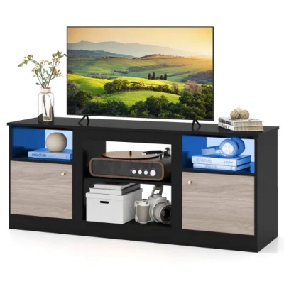 Costway Entertainment Center With Adjustable Shelf & Open Compartment For 65" Tvs-black