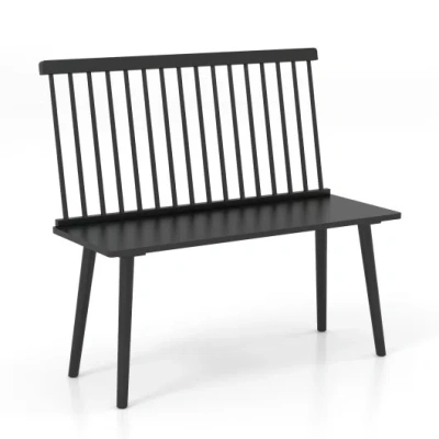 Costway Entryway Bench For 2 With Spindle Back For Kitchen Dining Room Hallway-black