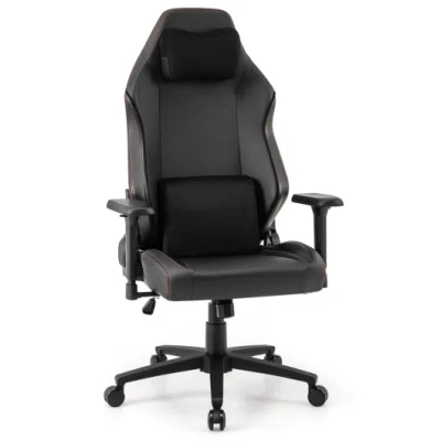 Costway Ergonomic High Back Computer Chair With Magnetic Headrest And Lumbar Pillow-black