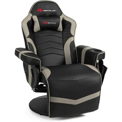 Costway Ergonomic High Back Massage Gaming Chair With Pillow-gray In Black