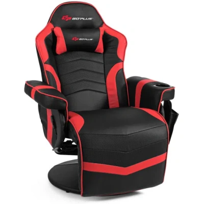 Costway Ergonomic High Back Massage Gaming Chair With Pillow-red