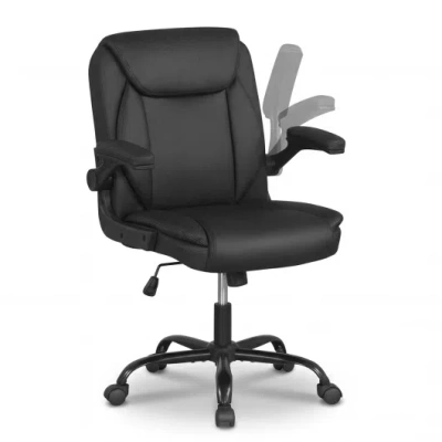 Costway Ergonomic Leather Office Chair With Flip-up Armrests And Rocking Function-black